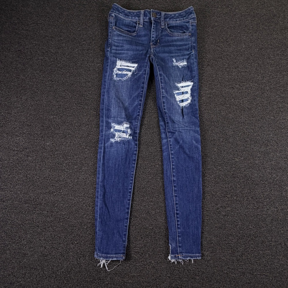 American Eagle Jeggings Womens 2 (26x28) Super Super Stretch X Blue Distressed